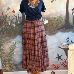 CP Shades Plaid Maxi Skirt in Brownish Orange and Navy